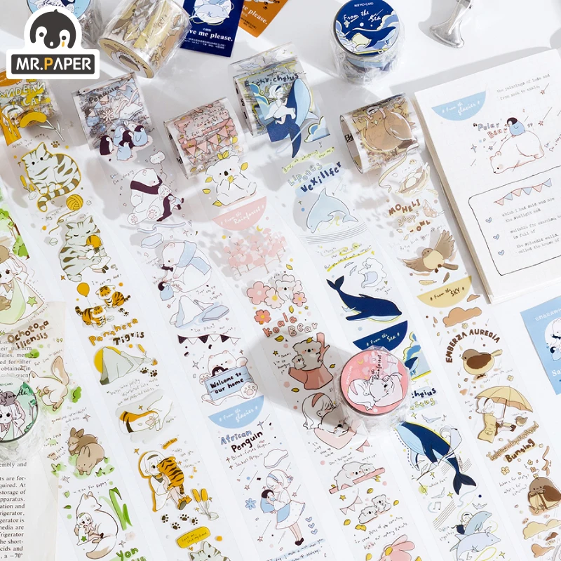 

Mr.Paper 6 Designs Cartoon Style Hug The Endangered It Series Cute PET Single Washi Tape Hand Account DIY Decoration Material