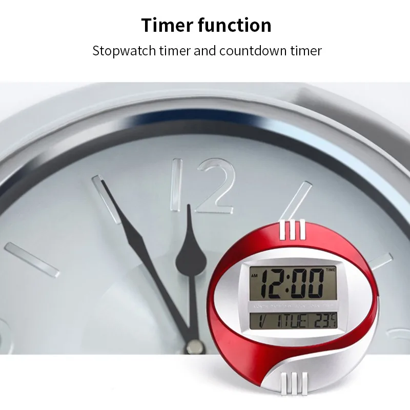 

Number Display LED Electronic Wall Clock Snooze Table Clock Mute Bracket Clock Round LCD with Calendar Temperature