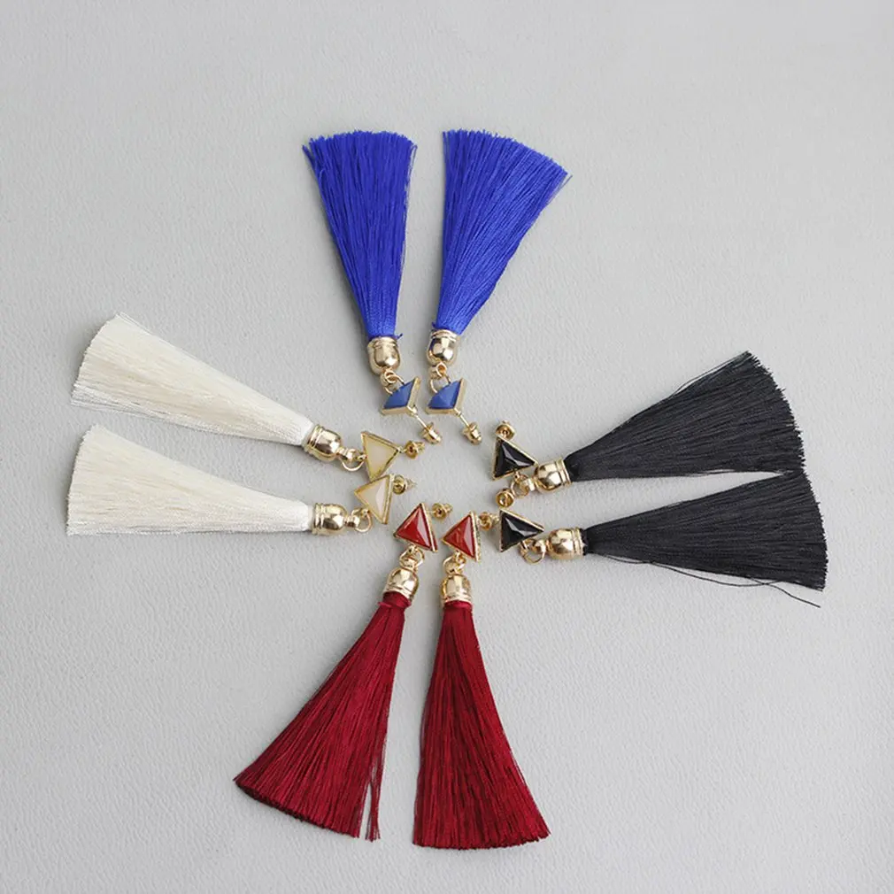 

Bohemian Crystal Long Tassel Earrings Black Blue Red Pink Silk Fabric Drop Dangle Earrings Women Jewelry For Party