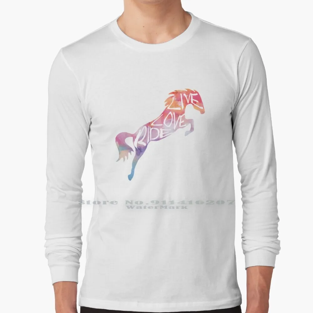 

Футболка Live Love Ride с изображением радужной лошади, 100% чистый хлопок, лошади, пони, лошади, верховой езды, верховой езды, радужные акварельные ц...