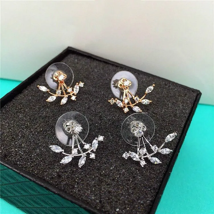 1 пара сережек с покрытием в виде листа кристаллами двухсторонние Подвесные