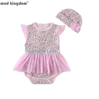 mudkingdom baby girl dress leopard floral 3d bow lace ruffle sleeve dresses with cap baby rompers bodysuits party clothes sale