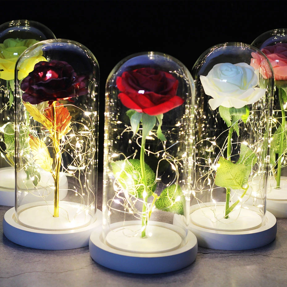 Роза средней красавицы и чудовища в стеклянном куполе вечная розовая красная