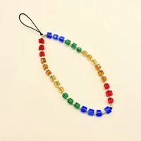 exquisite ladies colorful square crystal beaded lanyard for female elegant phone strap womens new korean fashion keychains