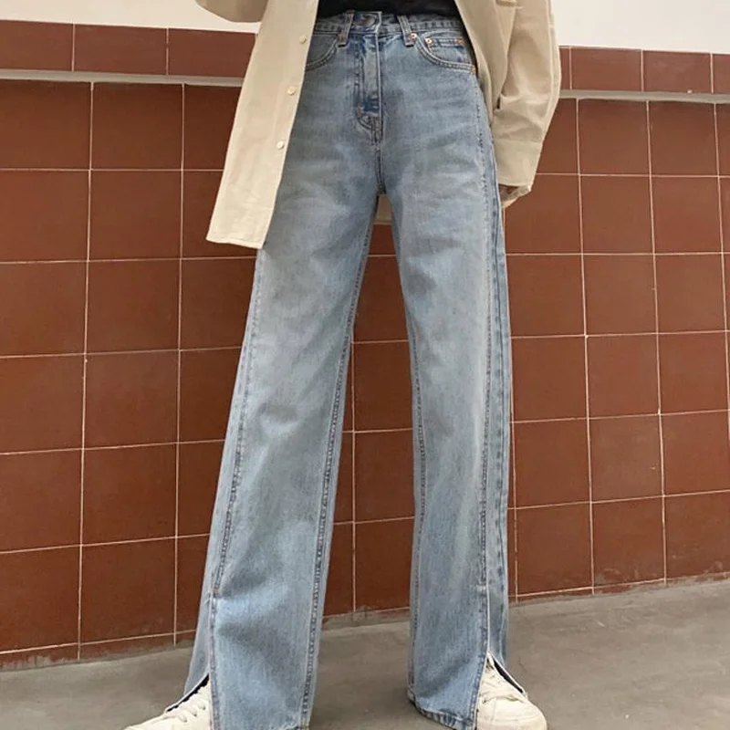 

Women's Pants Loose Straight Pant Autumn/winter New High-waisted Thin Drag Jeans Open Fork Wide-leg Jeans Women 2021 Streetwear