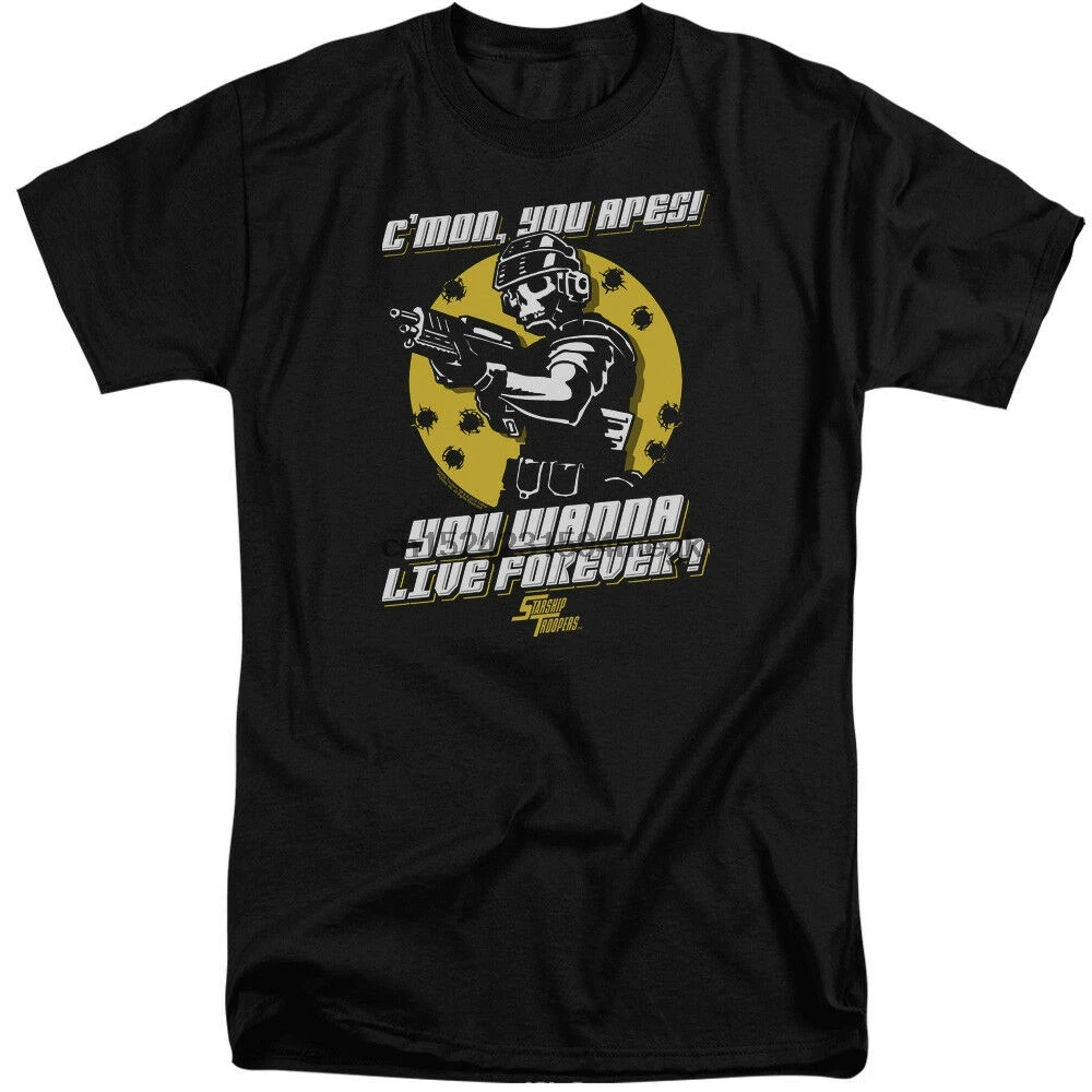 Звездный Корабль Troopers Tall футболка You Wanna Live Forever Black Tee | Мужская одежда