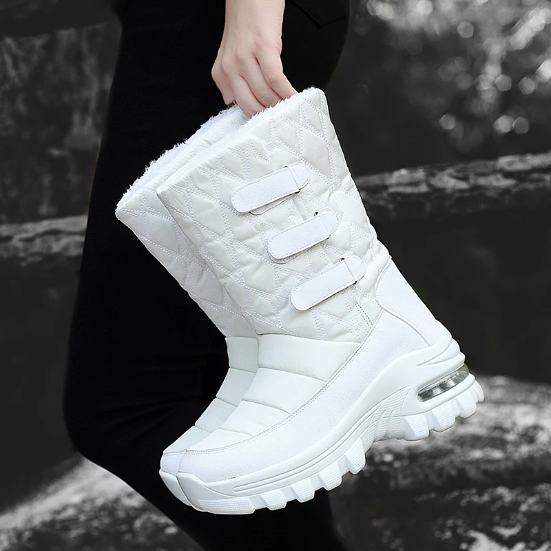 Женские ботильоны на платформе белые ботинки до середины икры с плюшевой