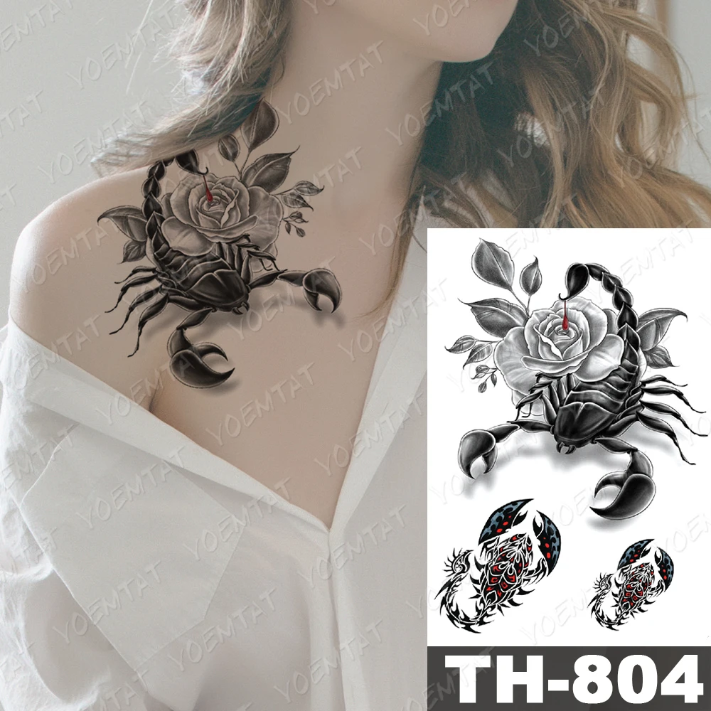 

Waterproof Temporary Tattoo Stickers Wolf Tiger Rose Peony Flower Flash Tattoos Female Minimalist Line Body Art Fake Tatoo Male