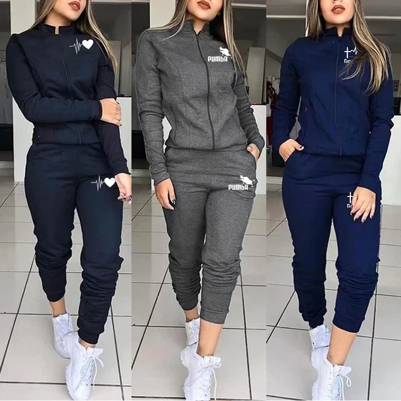 

Spring Autumn Print Tracksuit Women 2 Piece Set Long Sleeve Zipper Jacket+Pants Sports Jogging Suit Female Streetwear Outfits