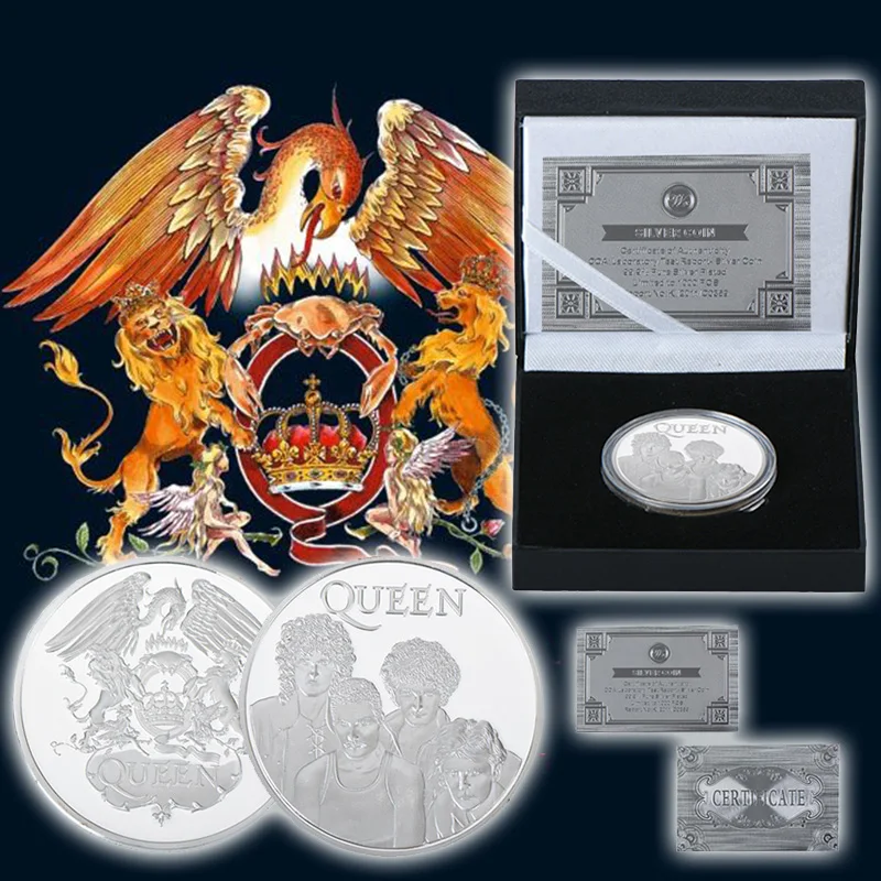 

WR Queen Metal Challenge Coin Queen Silver Plated Commemorative Coin Vintage Home Decor UK Band Silver Coins for Fans Souvenir