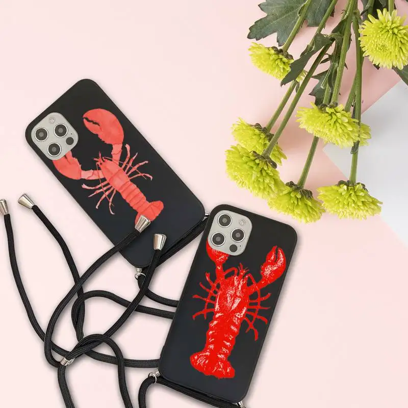 

Animal lobster crab Phone Case For iPhone 7 8 11 12 X XS XR MINI Pro Max Plus Strap Cord Chain Lanyard soft