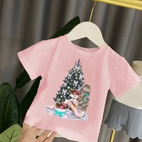 kids harajuku pink short sleeve tshirts fashion girls merry christmas tree graphic children t shirt friends casual tops tee