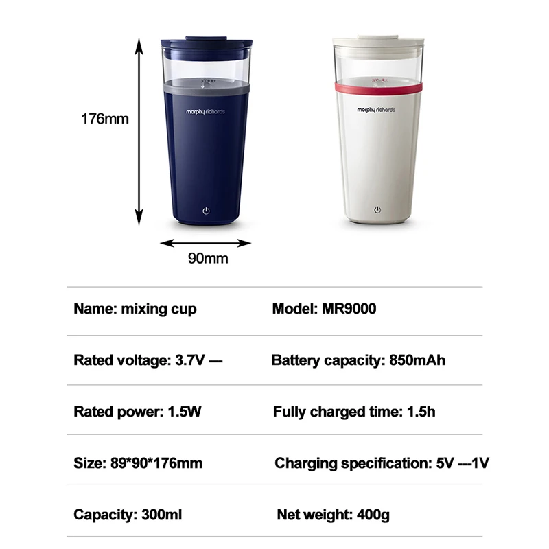

Portable Wireless Mixing Cup Coffee Blender Insulation Cup Shaking Cup For Oats Coffee Protein Powder with Temperature Show