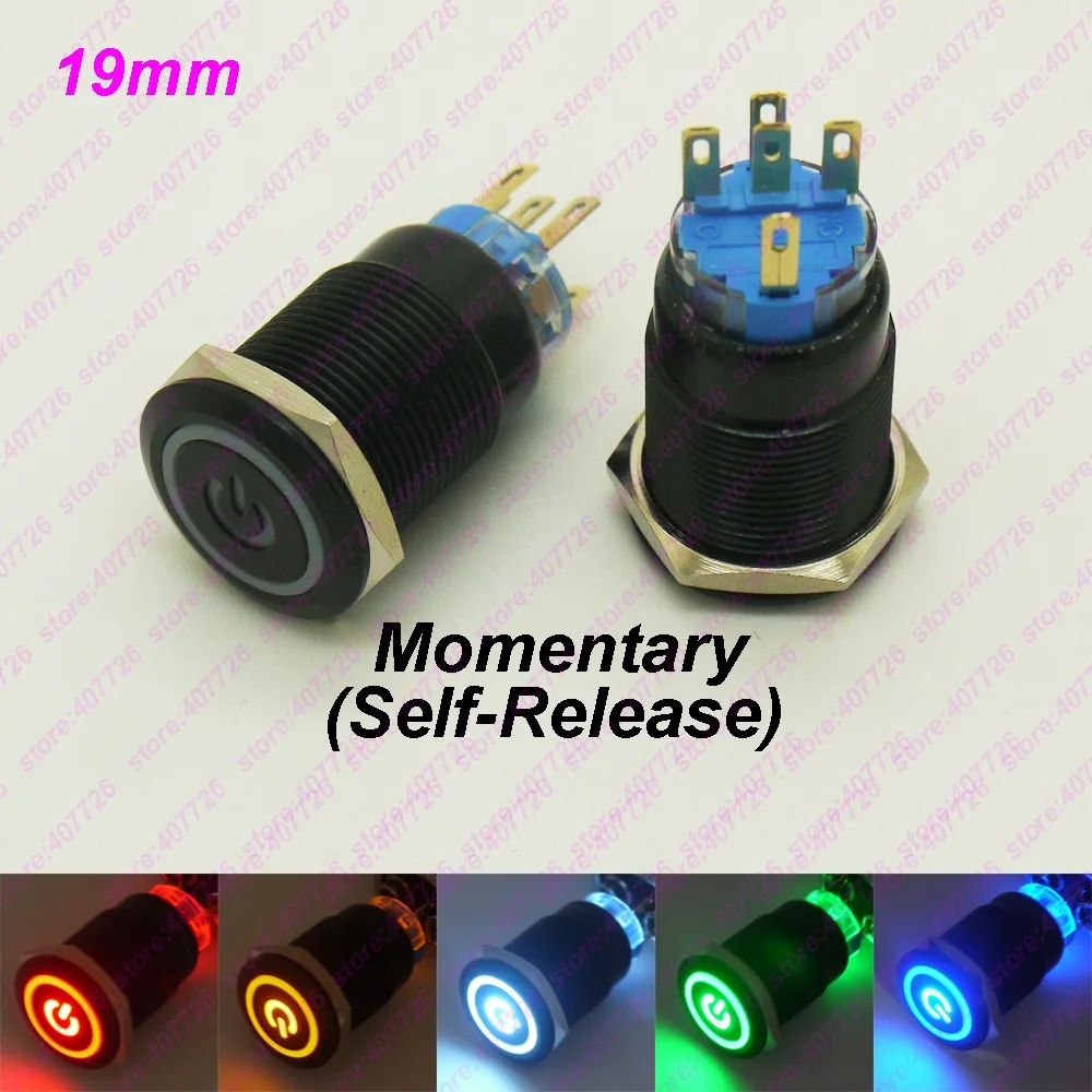 

50 шт. 19 мм черный металл переключатель светящиеся кольца + Мощность кнопочный переключатель с светодиодный 12V/24V без переключатель Нажмите в...
