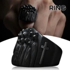 Черный кольцо на палец для обручального кольца для Для мужчин религиозные резьба крест-накрест Открытое кольцо состояние Для мужчин футболка в стиле панк, в стиле хип-хоп вечерние ночной клуб Soul Reaper кольца