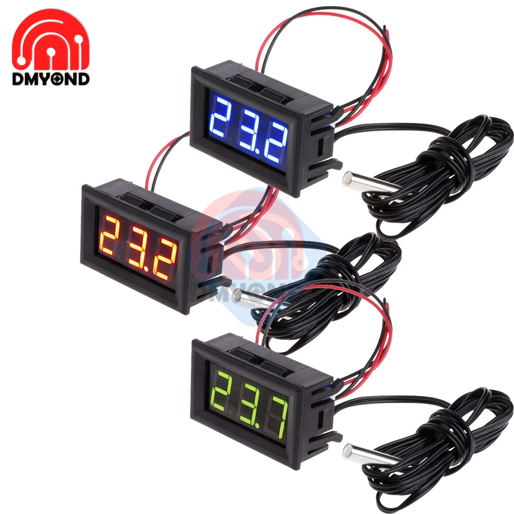 Temperature Sensor Module Meter Detector With Sensors Probe DC 5-12V 0.56&quot Thermometer LED Digital Tester Panel Gauge -50-110 C |