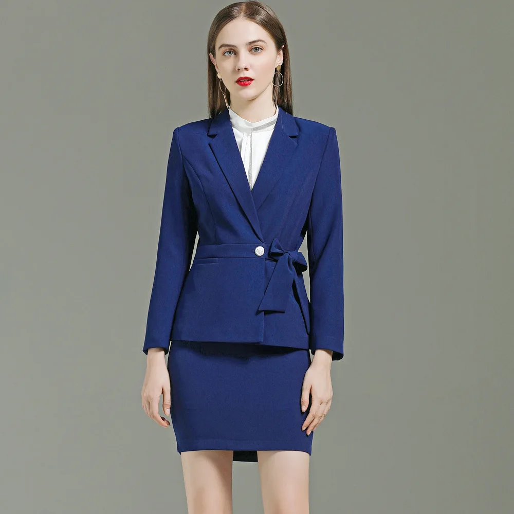 Women's jacket and skirt set in blue office 2 sets of professional women's autumn skirt and Jacket Set piece long sleeve suits