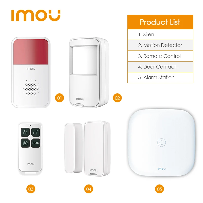 Dahua Imou Smart Home Security Solution Alarm System including Alarm Station Motion Detector Door Contact Siren Remotel Control