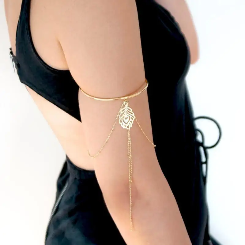 Богемные браслеты-манжеты в форме листа для женщин золотой браслет с подвесками