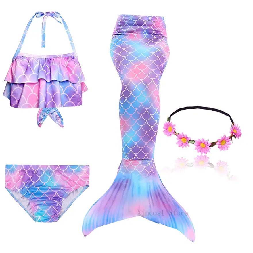 Package 3 Fancy NEW the Little Mermaid Tail with Garland or With Monofin Swimsuit for Kids Girls swimmable Bathing Suit Mermaid Costume - Цвет: Package 3