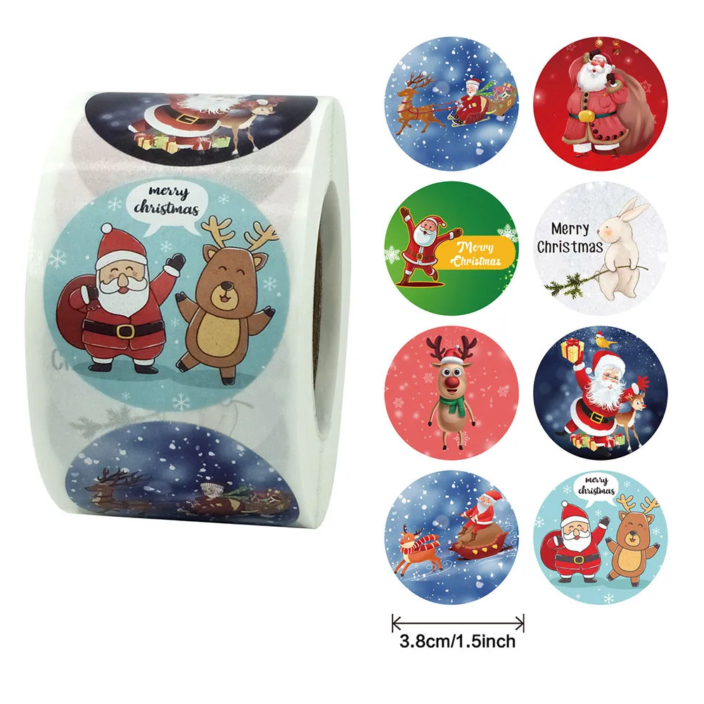 

500Pcs/Roll Merry Christmas Stickers Labels Gift Tags Santa Claus Elk Envelope Sealing Paste For Navida Cards Presents Bag Gift