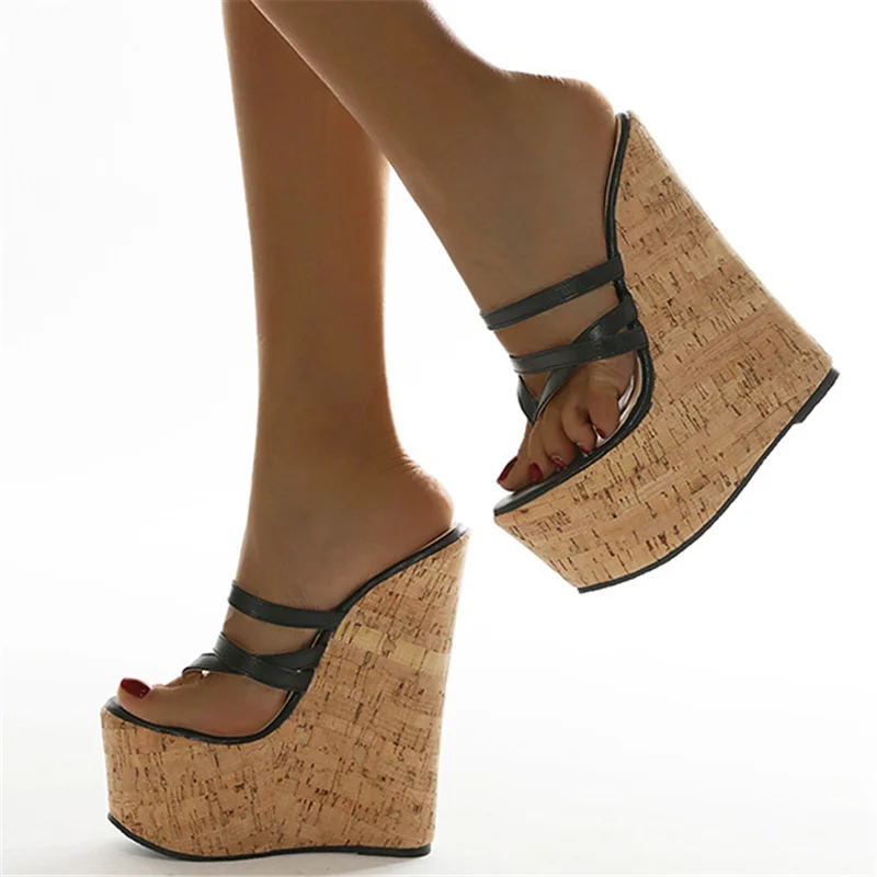 Шлепанцы женские на очень высоком каблуке пикантные сандалии танкетке