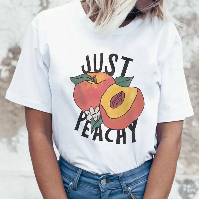 Футболка женская с надписью Just Peach милая рубашка в стиле Харадзюку одежда