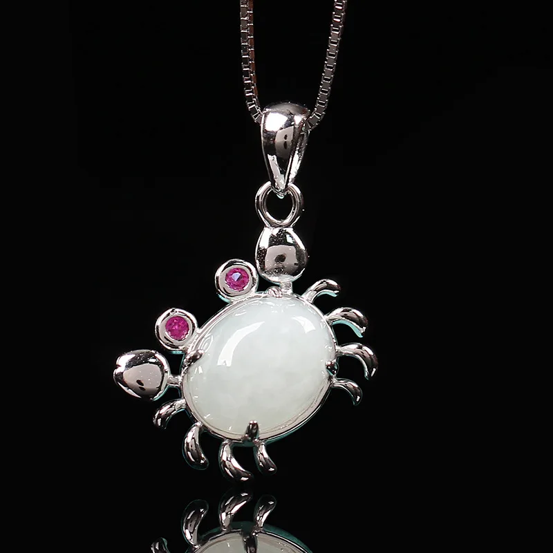 

Женское серебряное ожерелье с крабом S925, кулон с резным крабом из белого нефрита, хороший подарок для женщин, ювелирное изделие, Бесплатная ...