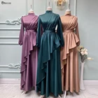 Элегантные мусульманские Вечерние платья с рукавами Promworld, трапециевидные атласные платья с оборками и высоким воротником для женщин, вечерние платья, модель 2022