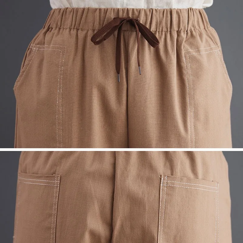 

Women Cotton Linen Casual Pants New Arrival 2021 Summer Simple Style Vintage Solid Color Loose Female Calf-length Pants S3745
