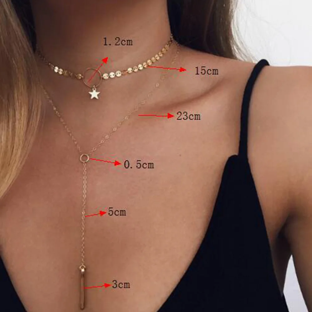 

Fashion Elegant Multilayer Layer Star Tassel Pendant Necklace Simple Boho Collar Layer Choker Jewelry Pendants Punk Party Chain