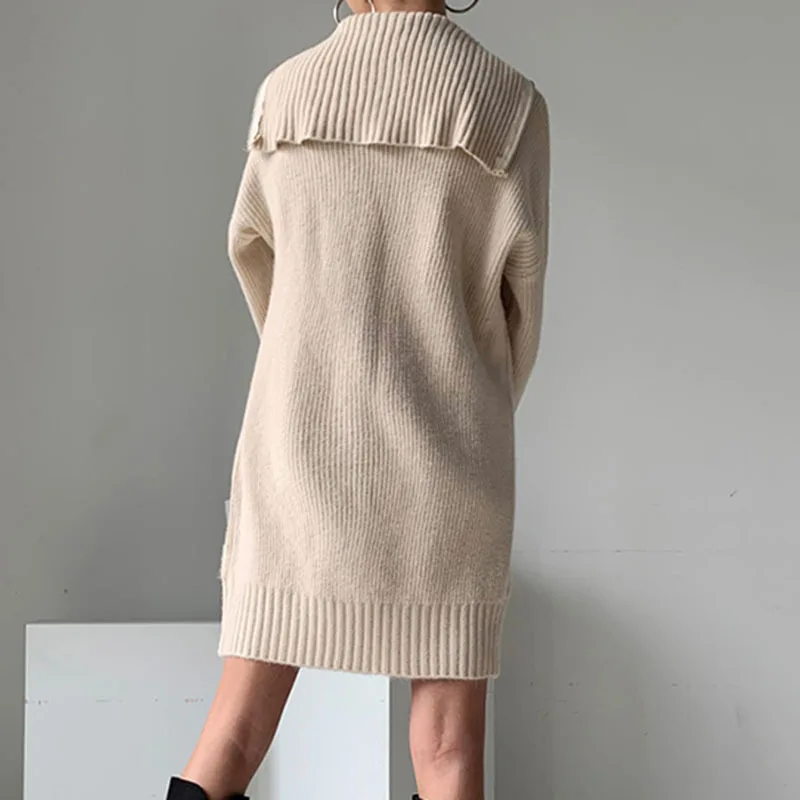 [EWQ] Spring 2022 Temperament Women New Solid Color Stand Neck Knitting Vests + Sailor Collar Zipper Design Sweater Dress 6R1347 |