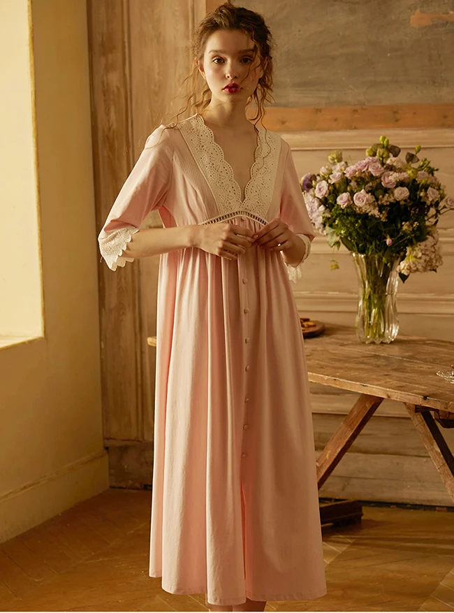 

Women's White Lolita Dress Lace Princess Sleepshirts Vintage Deep V Neck Cotton Nightgowns.Victorian Nightdress Lounge Sleepwear