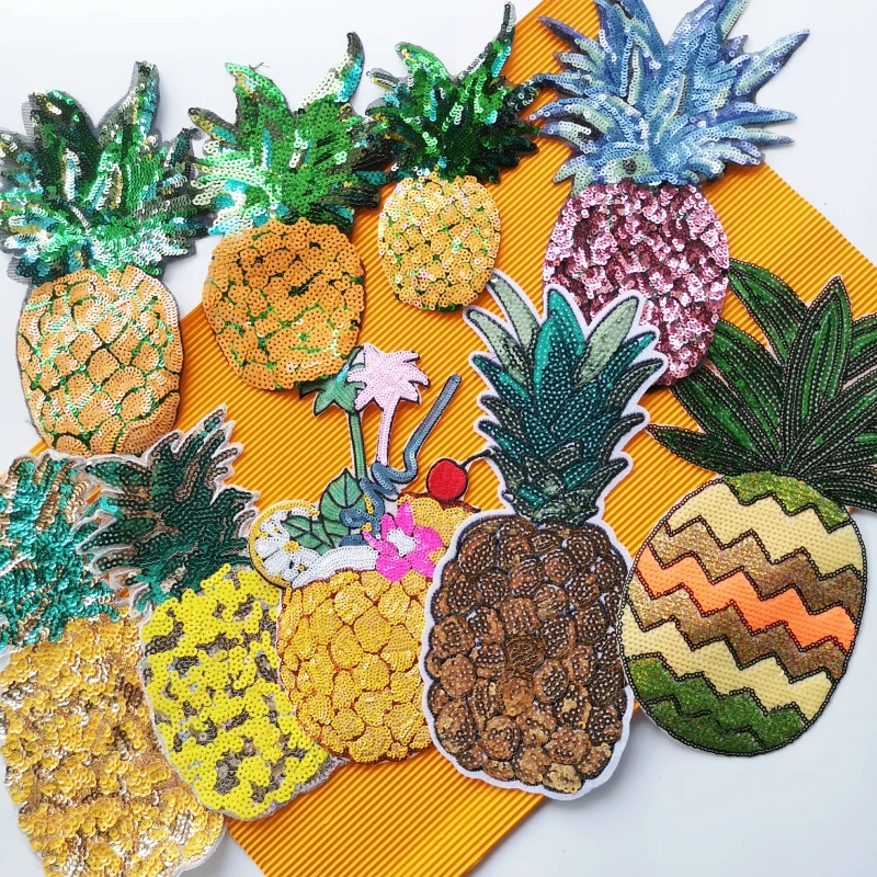 

embroidery sequined pineapple patch,fruits badges sequins pineapples appliques,patches ZK-419