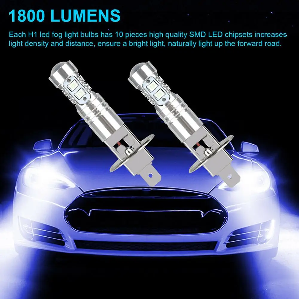 1 Pair H1 LED Headlight Bulbs 1800LM 8000K 50W Ice Blue Super Bright Car Headlights Mini Auto Fog Lamp Bulb Accessories | Автомобили и