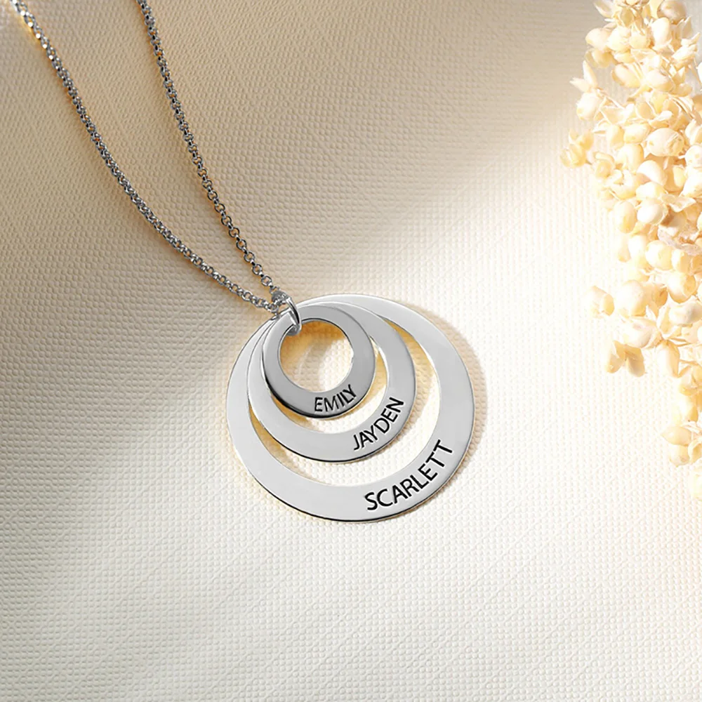 3 circles in silver Sweey Прямая поставка на заказ с гравировкой семьи сложенный круг ожерелье семейное ожерелье Выгравированный подарок матери для Ebay/Amazon/Etsy - Окраска металла: 3 circles in silver