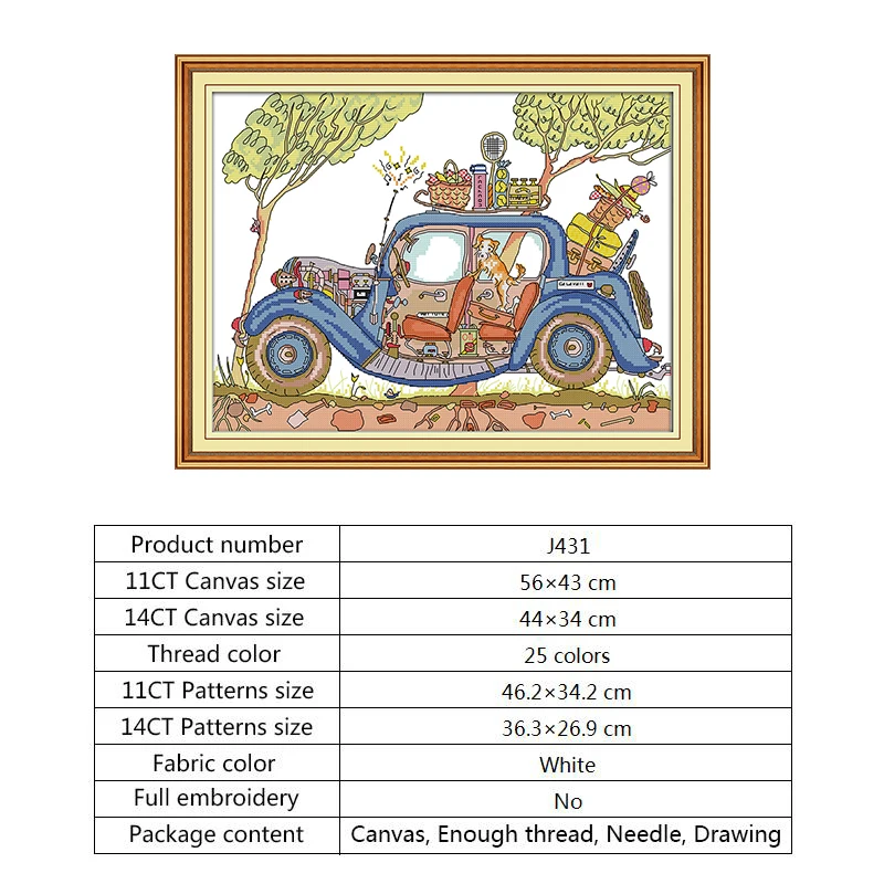 Station Wagon Cross Stitch Embroidery Kit 14CT 11CT Counted and Stamped DMC Cotton Thread Printed Canvas DIY Needlework Crafts | Дом и сад