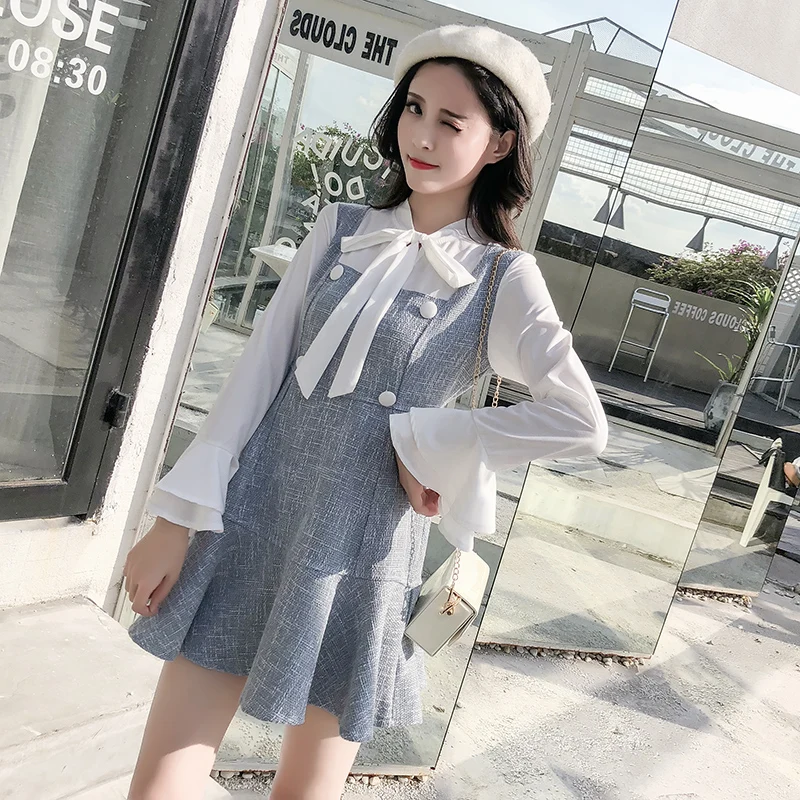 Корейское женское платье с оборками шифоновое в стиле пэчворк расклешенными