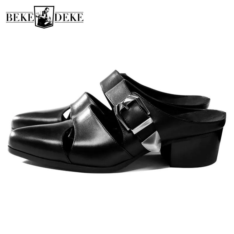 Новинка мужские тапочки из натуральной кожи с острым носком летняя деловая