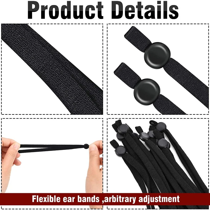 

150 Pieces Flat Elastic Cord Bands with Adjustable Buckle Stretchy Sewing Ear Loop Anti-Slip Ear Straps for DIY (Black)
