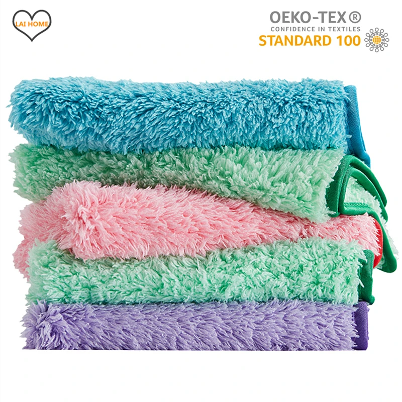 10x10 Inch Household Cleaning Cloth Super Water Absorption Coral Fleece Rags Microfiber Dust Removal Towels