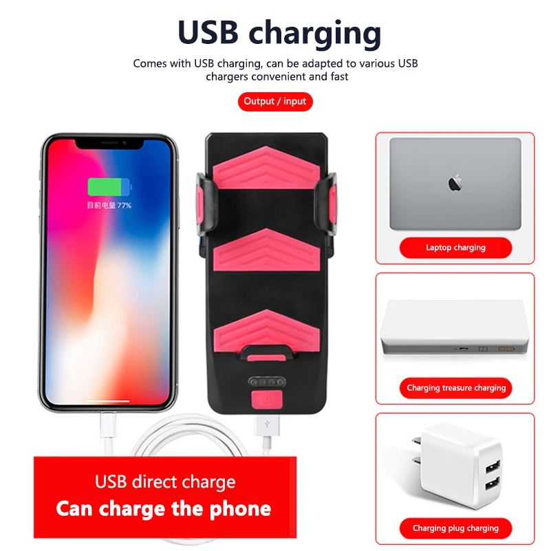 4 в 1 велосипедный светильник держатель для телефона USB Перезаряжаемый