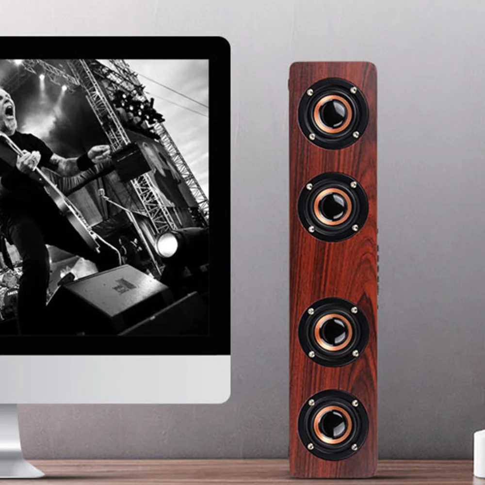 

Vintage Wooden Wireless HIFI Speaker with 3D Surround Sound Controller TV Speaker Support (Yellow)