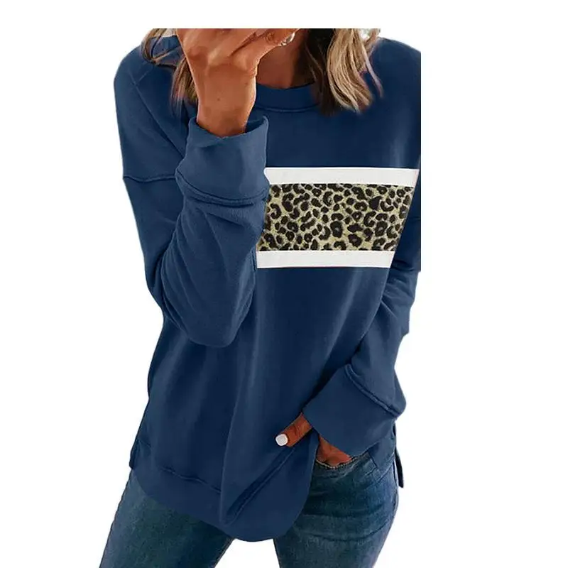 

Autumn and Winter New Leopard Print Long Sleeve Round Neck Pullover Casual Hooded Pink Tops Letter Printing Sweatshirt Women