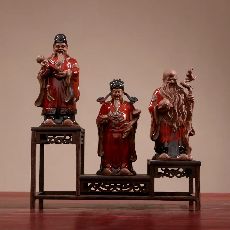 Estatua de cerámica de Fu Lu Shou, dios de la riqueza, escultura de Arte Moderno, estatua de decoración de personaje de loft para sala de estar del hogar, regalos de empresa