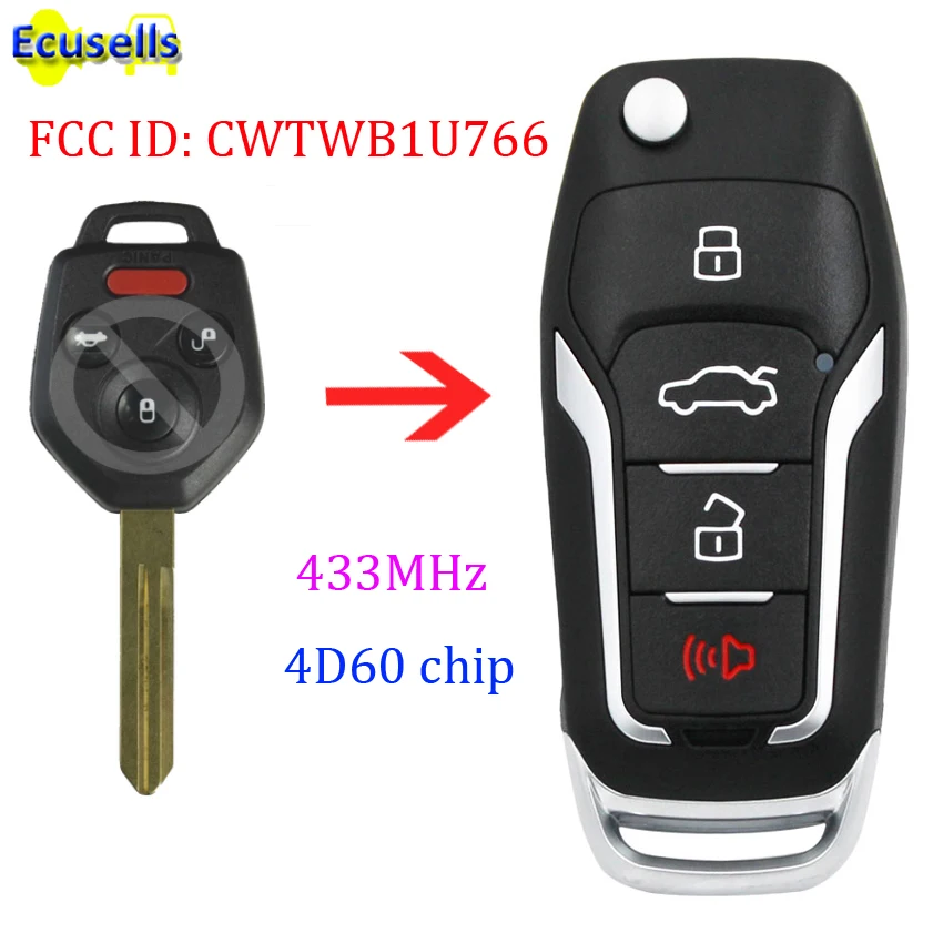 Обновленный дистанционный брелок с откидной крышкой 4 кнопки 433 МГц чипом 4D60 для