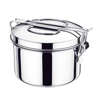 stainless steel 2 layer bento box cooking pot lunch snack storage container tin mess kit with long handle and lid