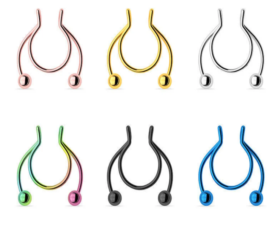 

Fake Septum Nose Hoop Rings Stainless Steel Faux Lip Ear Nose Septum Ring Non Piercing Clip on Nose Hoop Rings Body Piercing