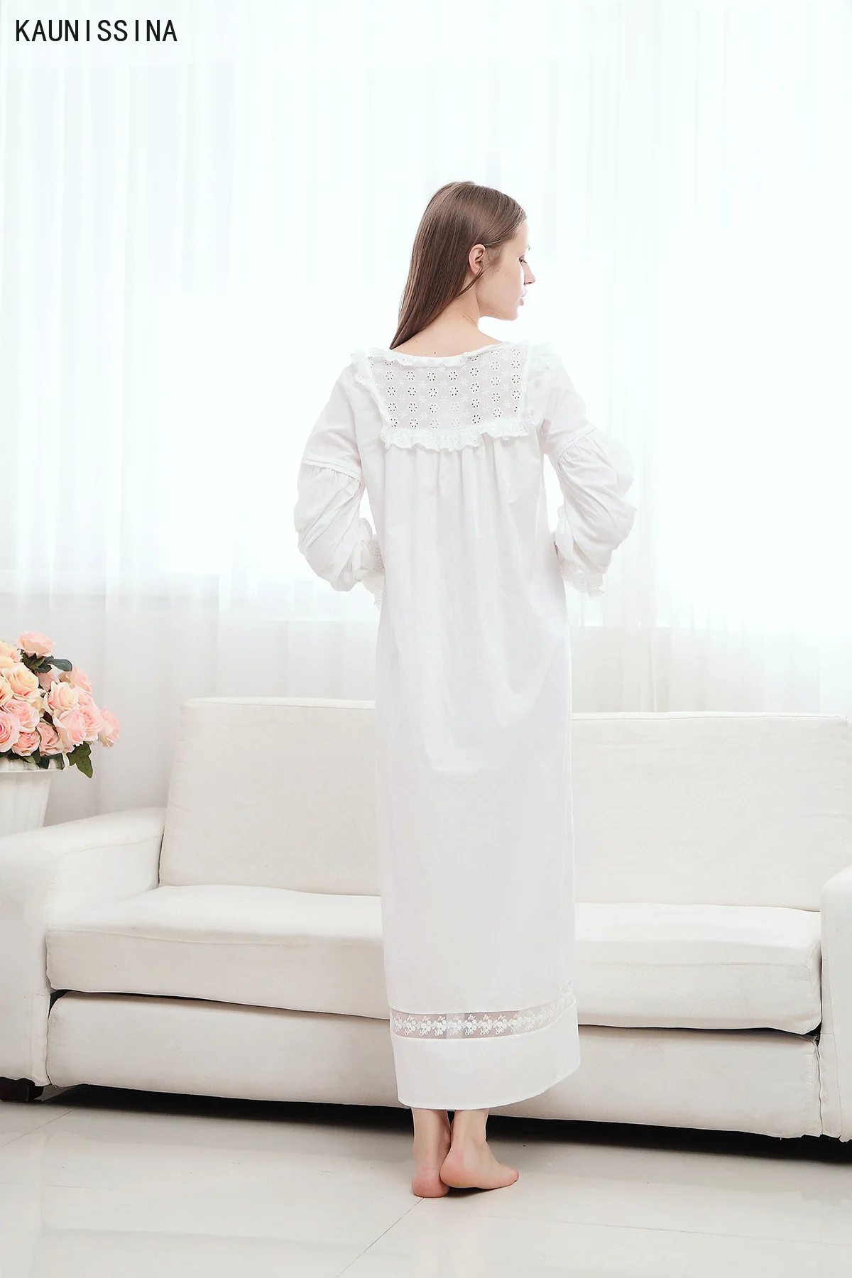 

Cotton Nightgown Woman Autumn Night Gown Long Sleeve Night Gown Sleepwear Elegant Lady Home Dressing Gown European Night Dress