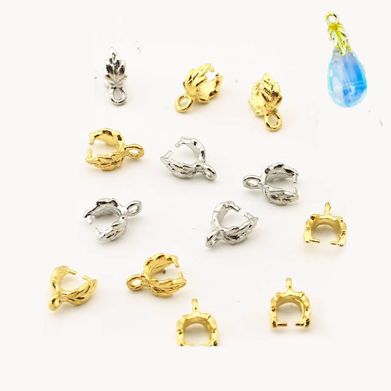 20 шт. подвеска под замшу 8x10 мм Серебряный Золотой узор в виде листа зажим разъем